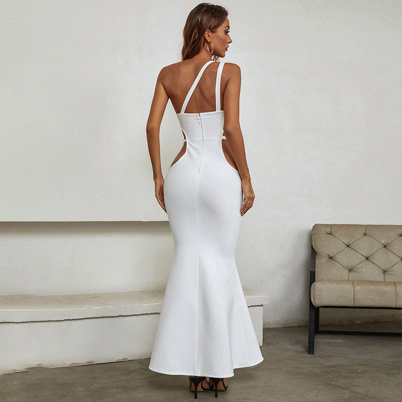 Sophia One Shoulder Cutout Bandage Dress in White - LE COLLET