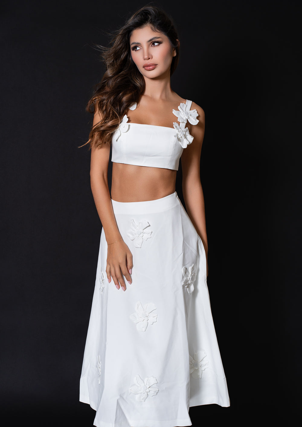 Stella Two-piece Floral White Skirt and Top - LE COLLET